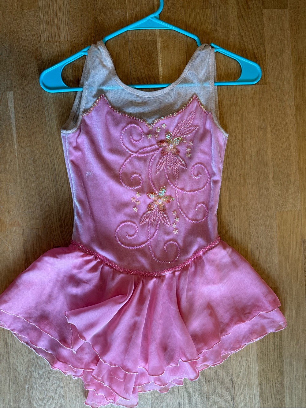 Pink Velvet Beaded Figure Skating Costume Size 6/7